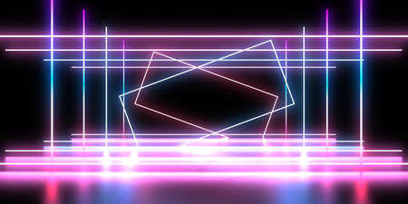 3D abstract background with neon lights. neon cubes.space construction . .3d illustration