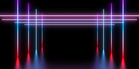 3D abstract background with neon lights. neon cubes.space construction . .3d illustration