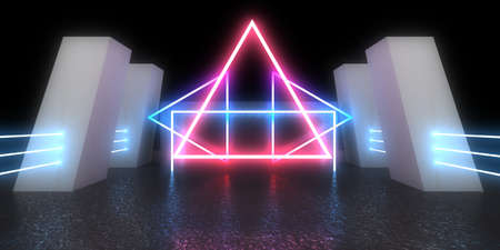3D abstract background with neon lights. neon tunnel .space construction. .3d illustration
