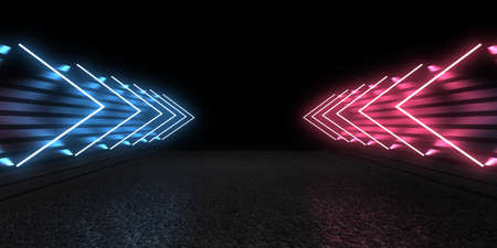 3D abstract background with neon lights. neon tunnel .space construction. .3d illustration