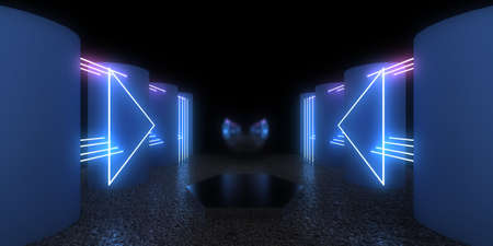 3D abstract background with neon lights. neon tunnel .space construction. .3d illustration