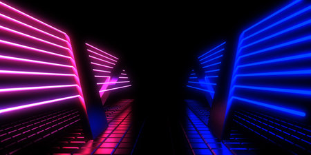 3D abstract background with neon lights. neon tunnel .space construction. .3d illustration