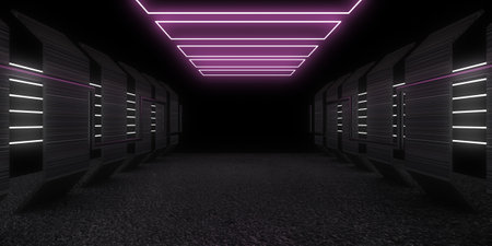 3D abstract background with neon lights. neon tunnel .space construction. .3d illustrationの写真素材