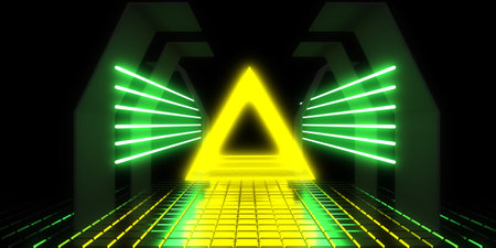 3D abstract background with neon lights. neon tunnel .space construction. .3d illustrationの写真素材