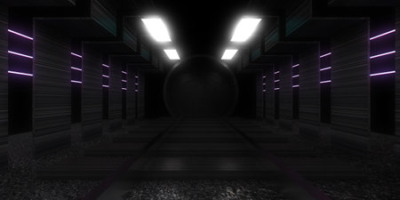 3D abstract background with neon lights. neon tunnel .space construction. .3d illustrationの写真素材