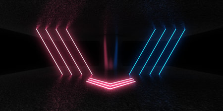 3D abstract background with neon lights. neon tunnel .space construction. .3d illustrationの写真素材