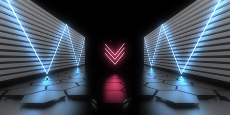3D abstract background with neon lights. neon tunnel .space construction. .3d illustrationの写真素材
