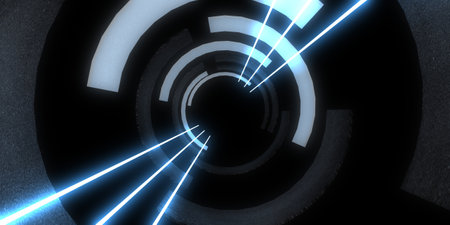 3D abstract background with neon lights. neon tunnel .space construction. .3d illustrationの写真素材