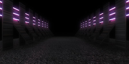 3D abstract background with neon lights. neon tunnel .space construction. .3d illustration
