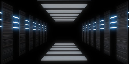3D abstract background with neon lights. neon tunnel .space construction. .3d illustration