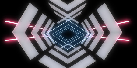 3D abstract background with neon lights. neon tunnel .space construction. .3d illustrationの写真素材