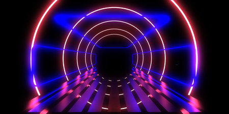 3D abstract background with neon lights. neon tunnel .space construction. .3d illustrationの写真素材