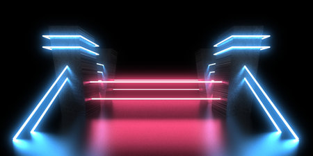 3D abstract background with neon lights. neon tunnel .space construction. .3d illustrationの写真素材