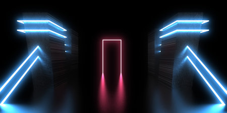3D abstract background with neon lights. neon tunnel .space construction. .3d illustrationの写真素材