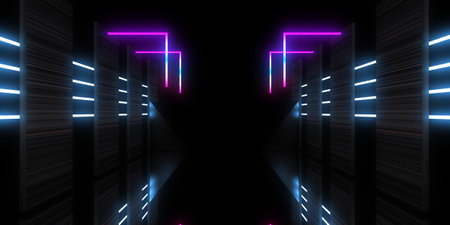 3D abstract background with neon lights. neon tunnel .space construction. .3d illustrationの写真素材
