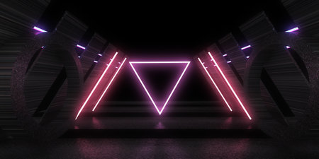 3D abstract background with neon lights. neon tunnel .space construction. .3d illustrationの写真素材