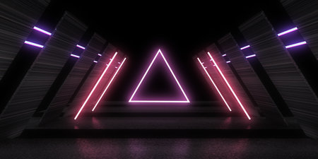 3D abstract background with neon lights. neon tunnel .space construction. .3d illustrationの写真素材