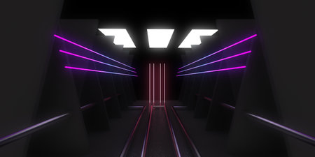 3D abstract background with neon lights. neon tunnel .space construction. .3d illustrationの写真素材