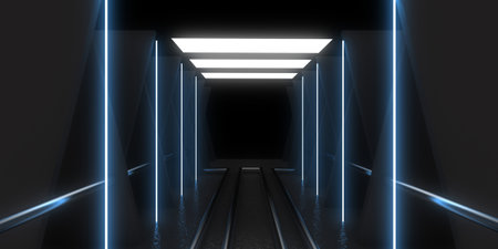 3D abstract background with neon lights. neon tunnel .space construction. .3d illustrationの写真素材