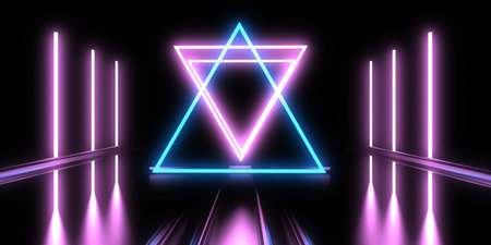 3D abstract background with neon lights. neon tunnel .space construction. .3d illustrationの写真素材