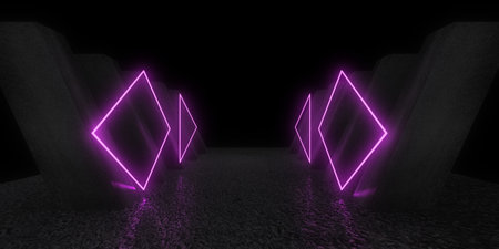 3D abstract background with neon lights. neon tunnel .space construction. .3d illustrationの写真素材