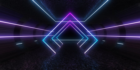 3D abstract background with neon lights. neon tunnel .space construction. .3d illustrationの写真素材