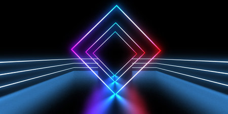 3D abstract background with neon lights. neon tunnel .space construction. .3d illustrationの写真素材