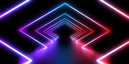 3D abstract background with neon lights. neon tunnel .space construction. .3d illustrationの写真素材