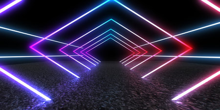 3D abstract background with neon lights. neon tunnel .space construction. .3d illustrationの写真素材