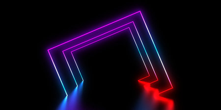 3D abstract background with neon lights. neon tunnel .space construction. .3d illustrationの写真素材