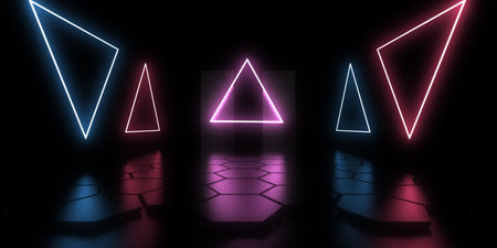 3D abstract background with neon lights. neon tunnel .space construction. .3d illustrationの写真素材