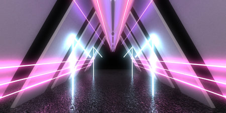 3D abstract background with neon lights. neon tunnel .space construction. .3d illustrationの写真素材