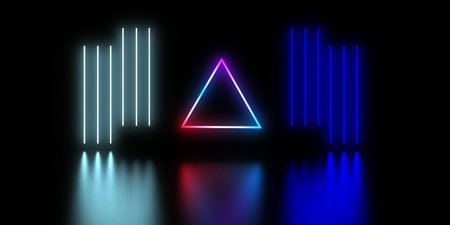 3D abstract background with neon lights. neon tunnel .space construction. .3d illustrationの写真素材