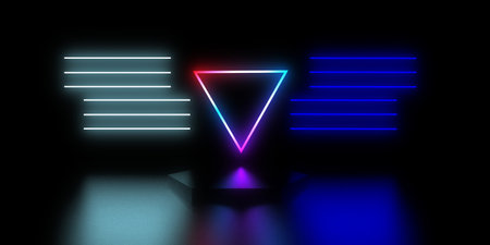 3D abstract background with neon lights. neon tunnel .space construction. .3d illustrationの写真素材