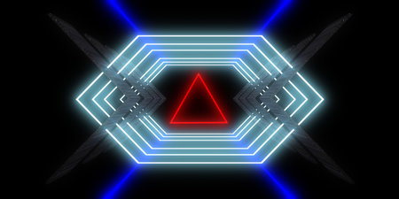 3D abstract background with neon lights. neon tunnel .space construction. .3d illustrationの写真素材