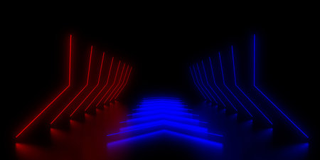 3D abstract background with neon lights. neon tunnel .space construction. .3d illustrationの写真素材