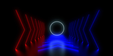 3D abstract background with neon lights. neon tunnel .space construction. .3d illustrationの写真素材