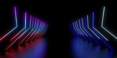 3D abstract background with neon lights. neon tunnel .space construction. .3d illustrationの写真素材