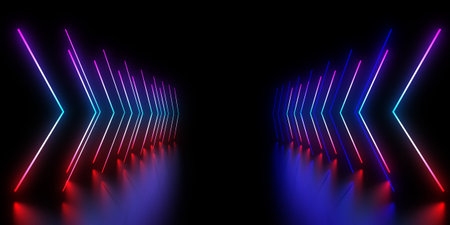 3D abstract background with neon lights. neon tunnel .space construction. .3d illustrationの写真素材