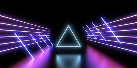 3D abstract background with neon lights. neon tunnel .space construction. .3d illustrationの写真素材