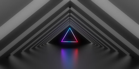 3D abstract background with neon lights. neon tunnel .space construction. .3d illustrationの写真素材