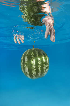 watermelon splashing in blue water