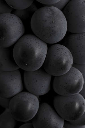 Close up, ripe dark grape berry isolated on black backgroundの写真素材