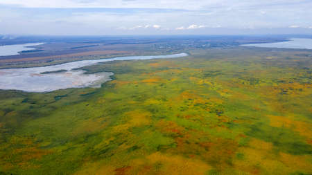 AERIAL VIEV ON LUNG AND KATLABUKH LAKES, IZMAIL RAION, ODESSA OBLAST, UKRAINEの写真素材