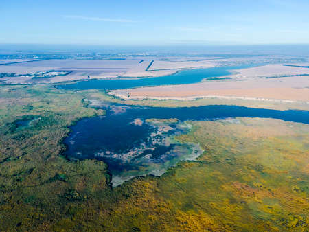 AERIAL VIEW ON LUNG LAKE, IZMAIL RAION, ODESSA OBLAST, UKRAINEの写真素材