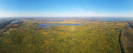AERIAL VIEV ON LUNG AND KATLABUKH LAKES, IZMAIL RAION, ODESSA OBLAST, UKRAINEの写真素材