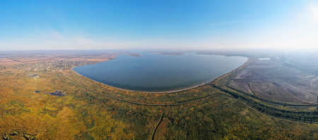 AERIAL VIEW ON LUNG AND KATLABUKH LAKES, IZMAIL RAION, ODESSA OBLAST, UKRAINEの写真素材