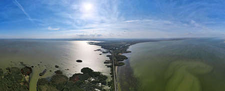 Aerial view on Kuhurlui & Yalpuh lakes Orlovka village, Reni raion, Odessa oblast, Ukraine, Eastern Europeの写真素材