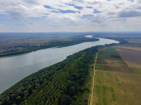 AERIAL VIEW ON DANUBE RIVER, IZMAIL RAION, ODESSA OBLAST, UKRAINEの写真素材