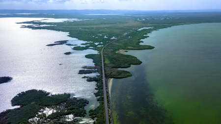 Aerial view on Kuhurlui & Yalpuh lakes Orlovka village, Reni raion, Odessa oblast, Ukraine, Eastern Europeの写真素材